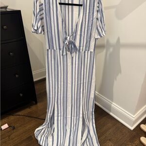 Lost + Wander Striped Maxi Dress in Blue and White